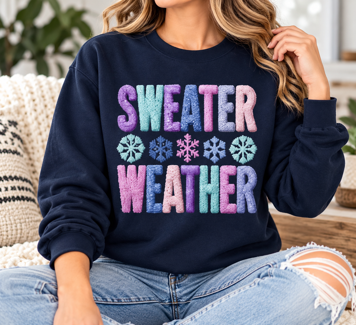Sweater Weather: Faux Knit boutique apparel mockup, front design
