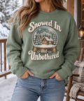 Snowed In & Unbothered boutique apparel mockup, front design