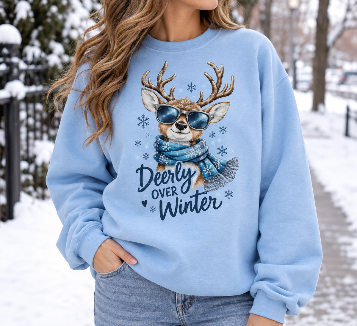 Deerly Over Winter boutique apparel mockup, front design