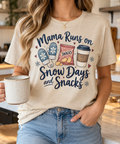Mama Runs on Snow Days & Snacks boutique apparel mockup, front design