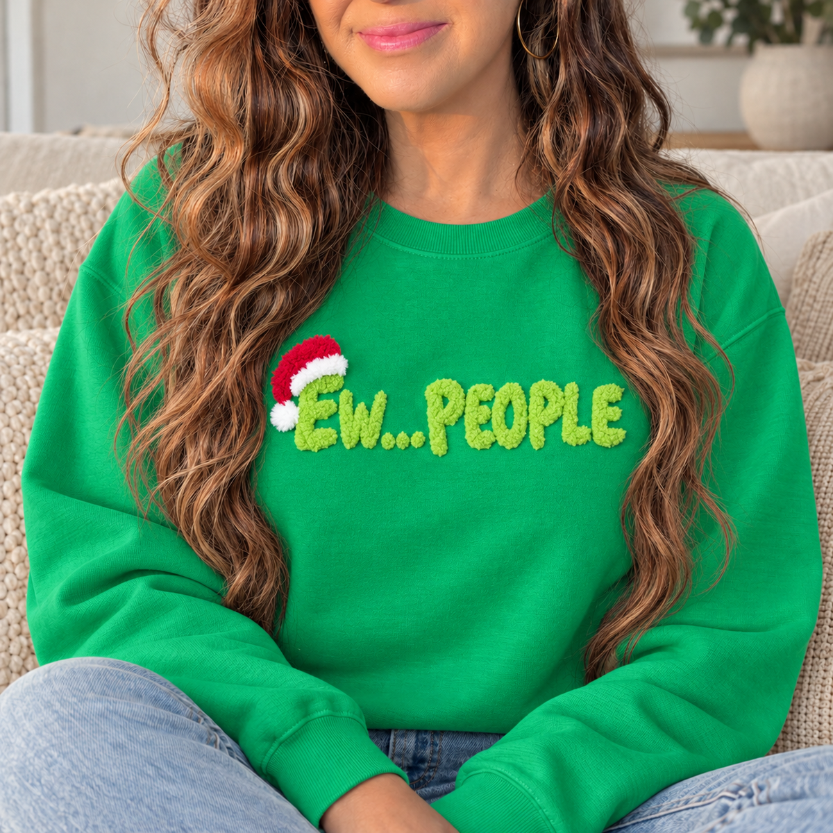 Ew... People Christmas design on a green sweatshirt