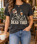 Dead Tired modeled shirt, cropped below the face