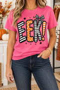 Eek Bow modeled shirt, cropped below the face