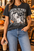 Ghosting the World modeled shirt, cropped below the face