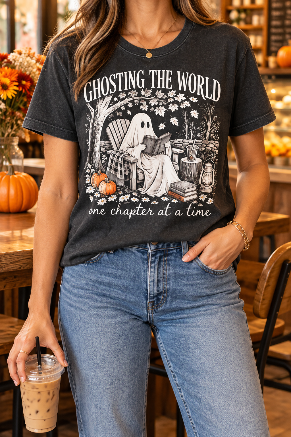 Ghosting the World modeled shirt, cropped below the face