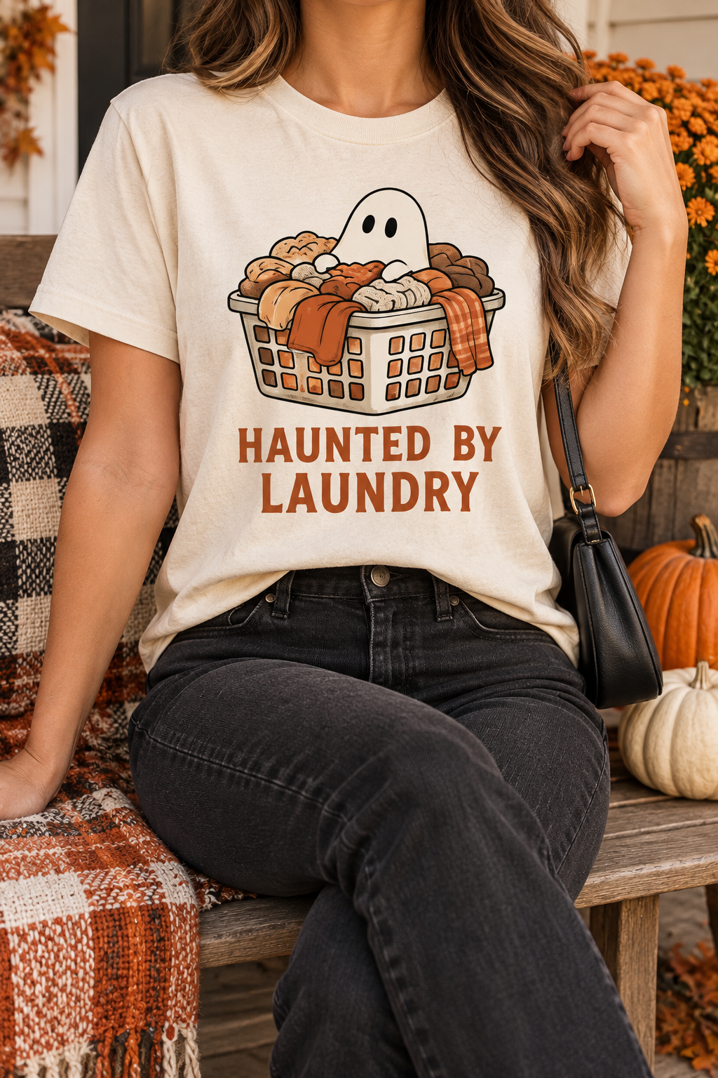 Haunted by Laundry modeled shirt, cropped below the face