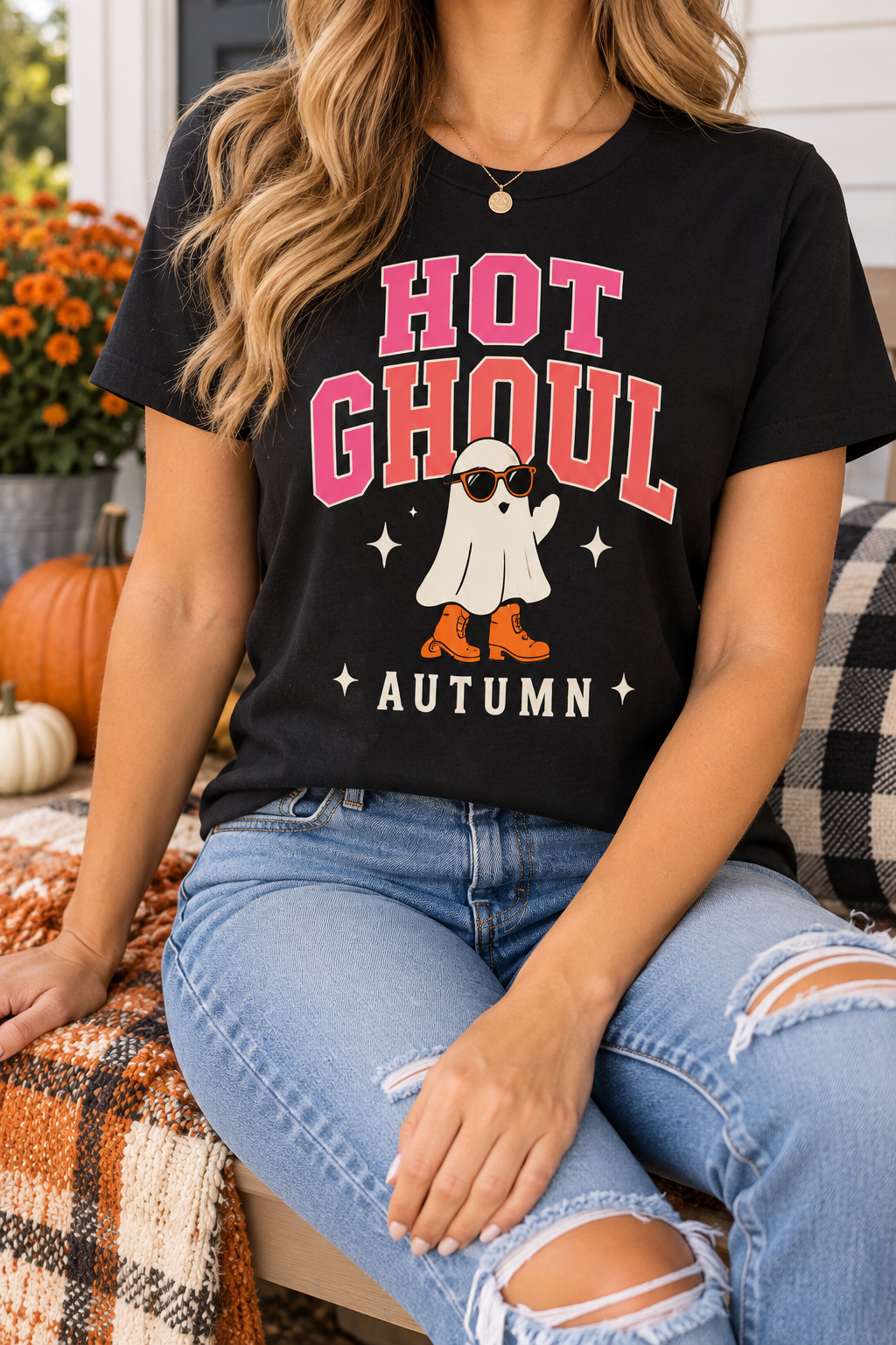 Hot Ghoul modeled shirt, cropped below the face