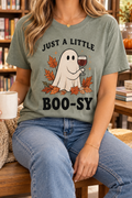 Just a Little Boo-sy modeled shirt, cropped below the face
