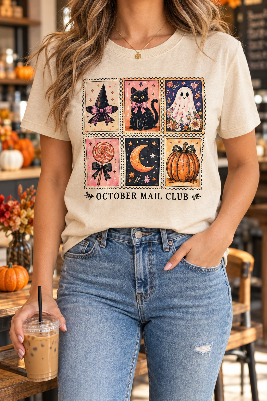 October Mail Club modeled shirt, cropped below the face
