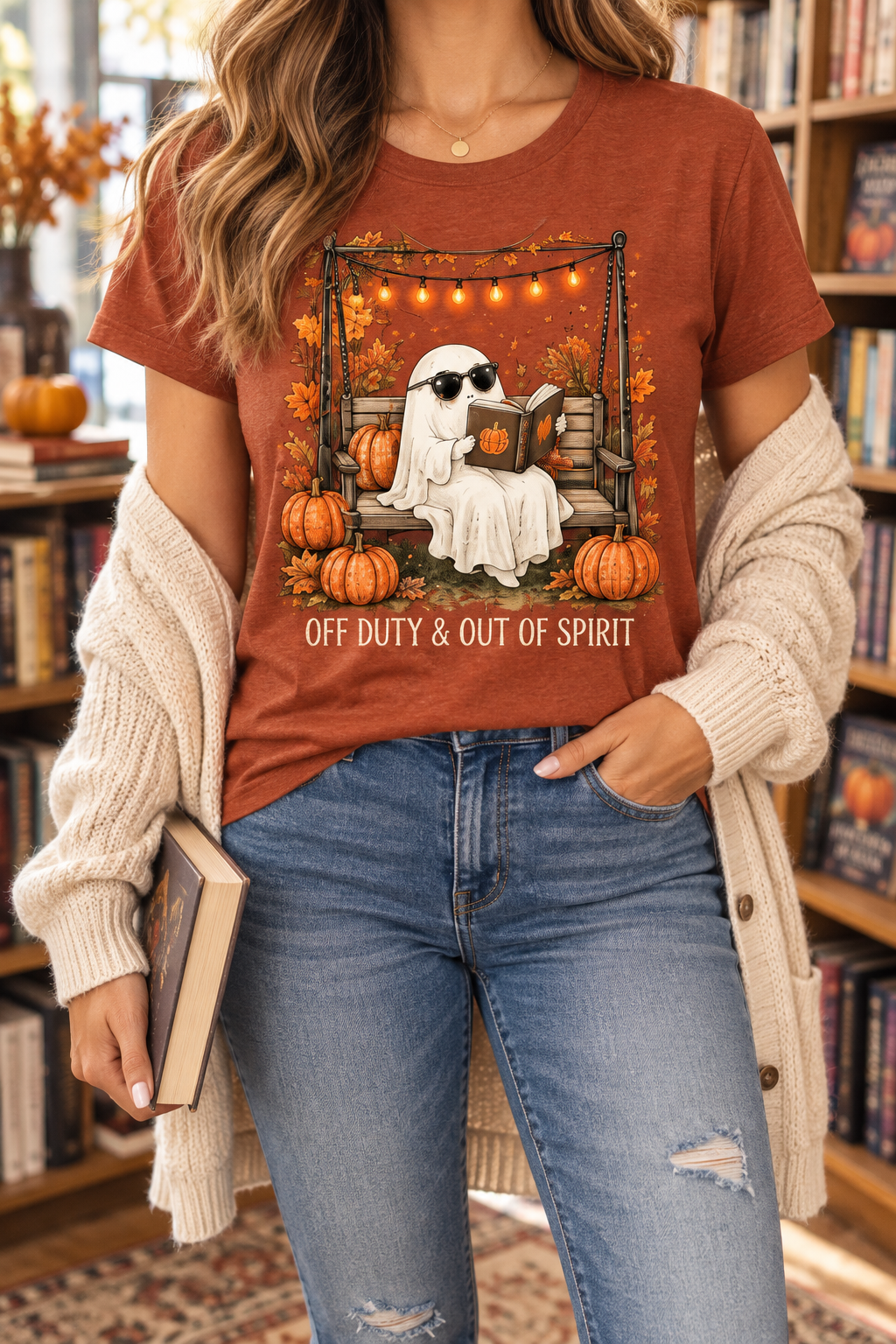 Off Duty and Out of Spirit modeled shirt, cropped below the face