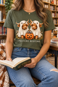 Pasture Bedtime Ghost Cows modeled shirt, cropped below the face