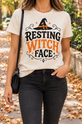 Resting Witch Face modeled shirt, cropped below the face
