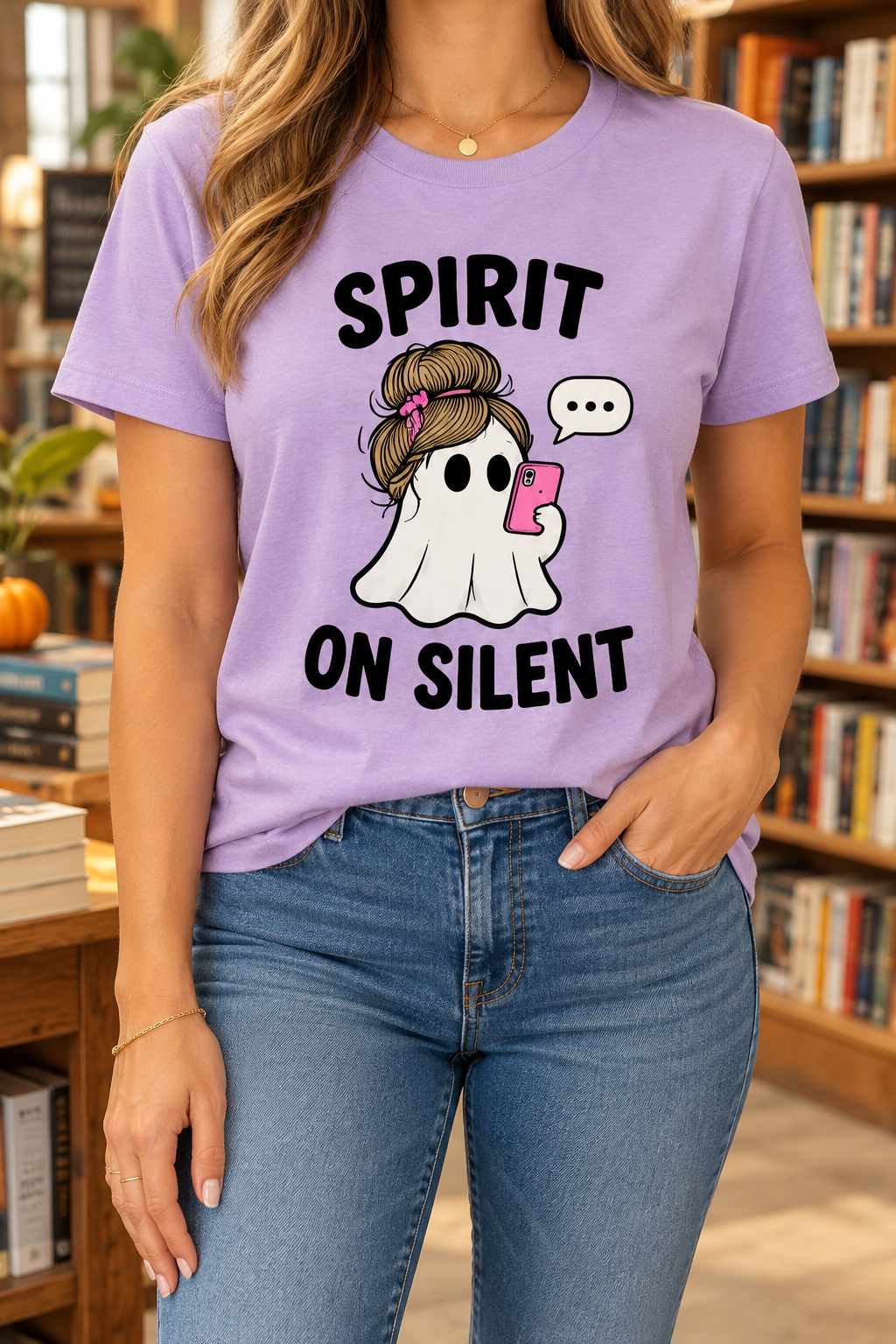 Spirit on Silent modeled shirt, cropped below the face