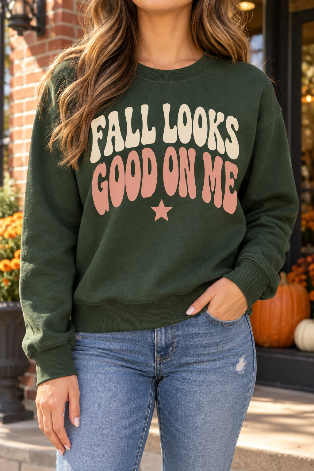 Fall Looks Good on Me boutique modeled mockup
