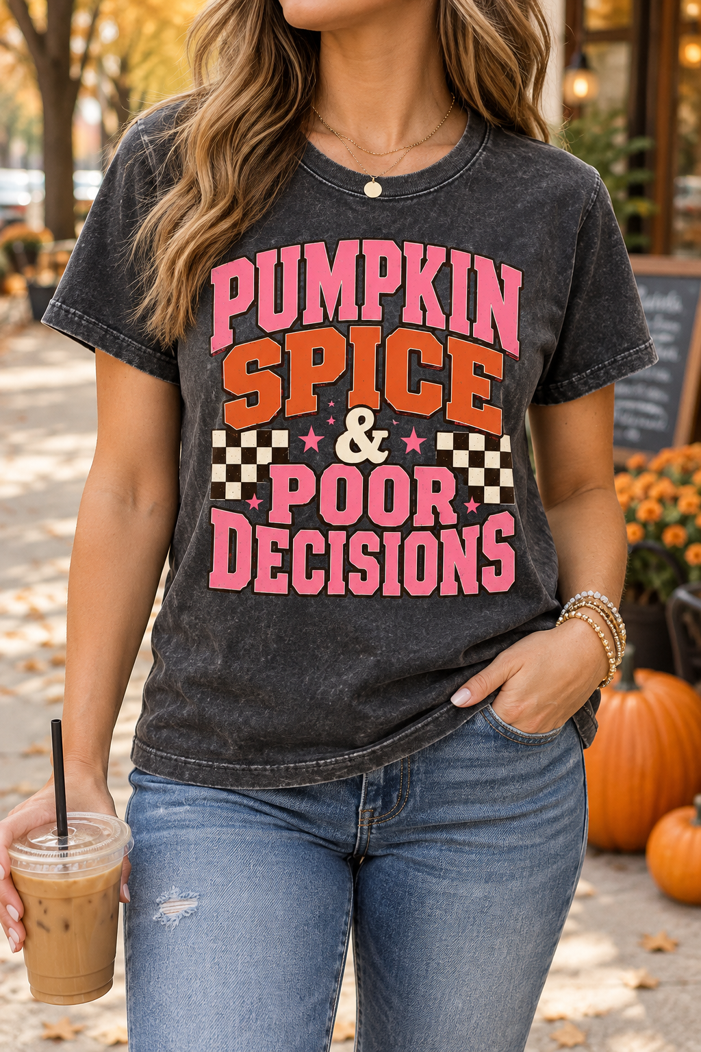 Pumpkin Spice & Poor Decisions boutique modeled mockup