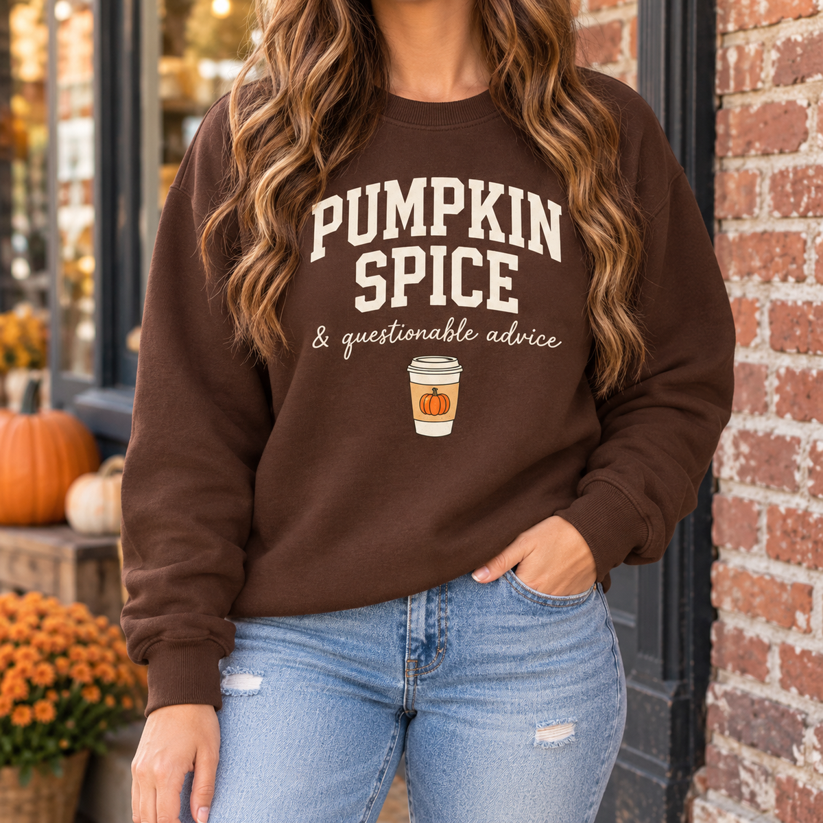 Pumpkin Spice & Questionable Advice boutique modeled mockup