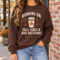 Running on Fall Vibes & Bad Decisions boutique modeled mockup