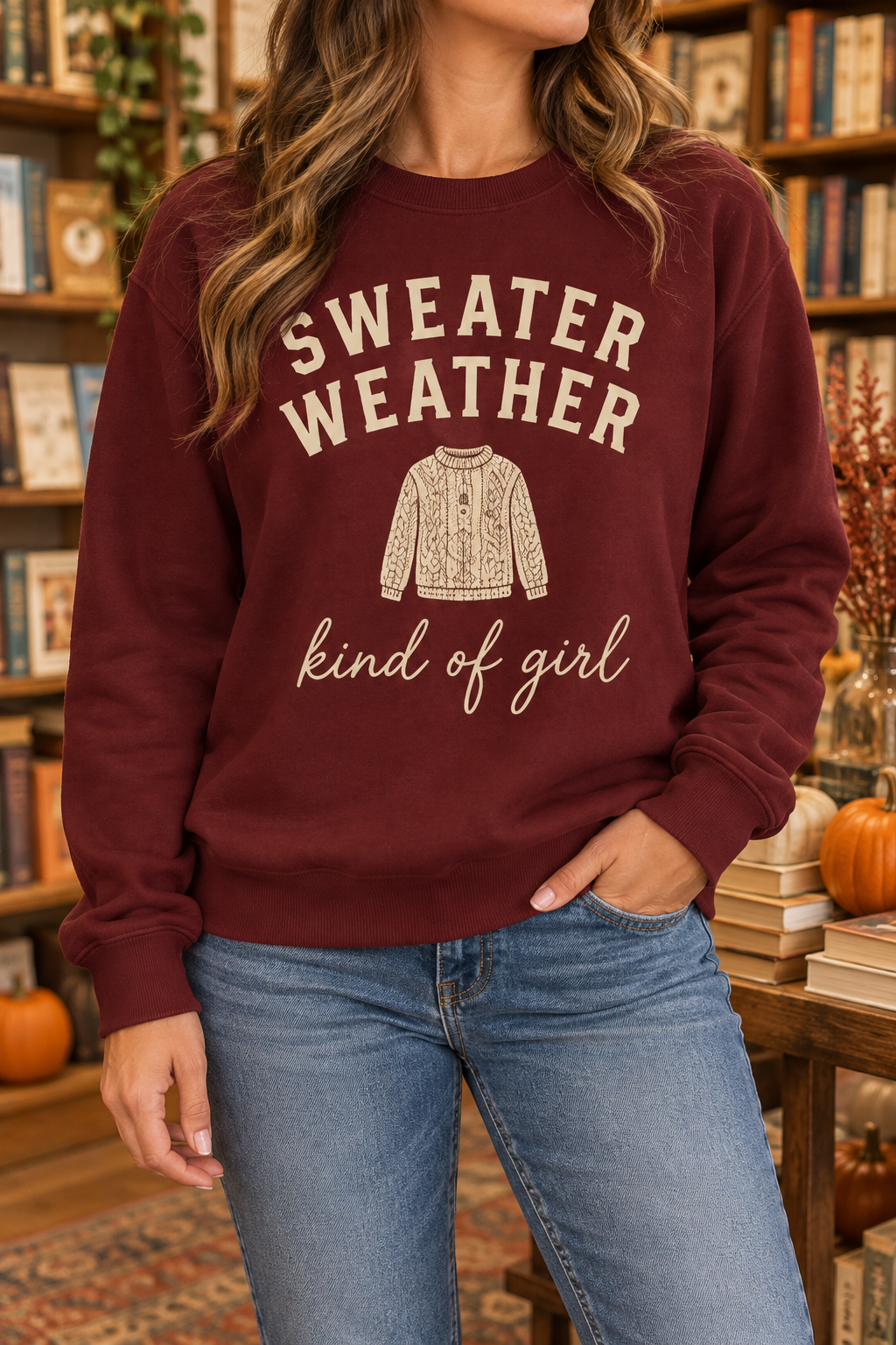 Sweater Weather Kind of Girl boutique modeled mockup