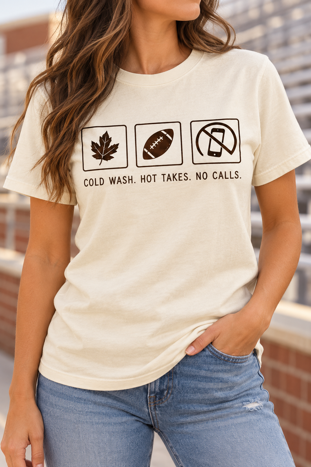 Cold Wash. Hot Takes. No Calls. boutique modeled mockup