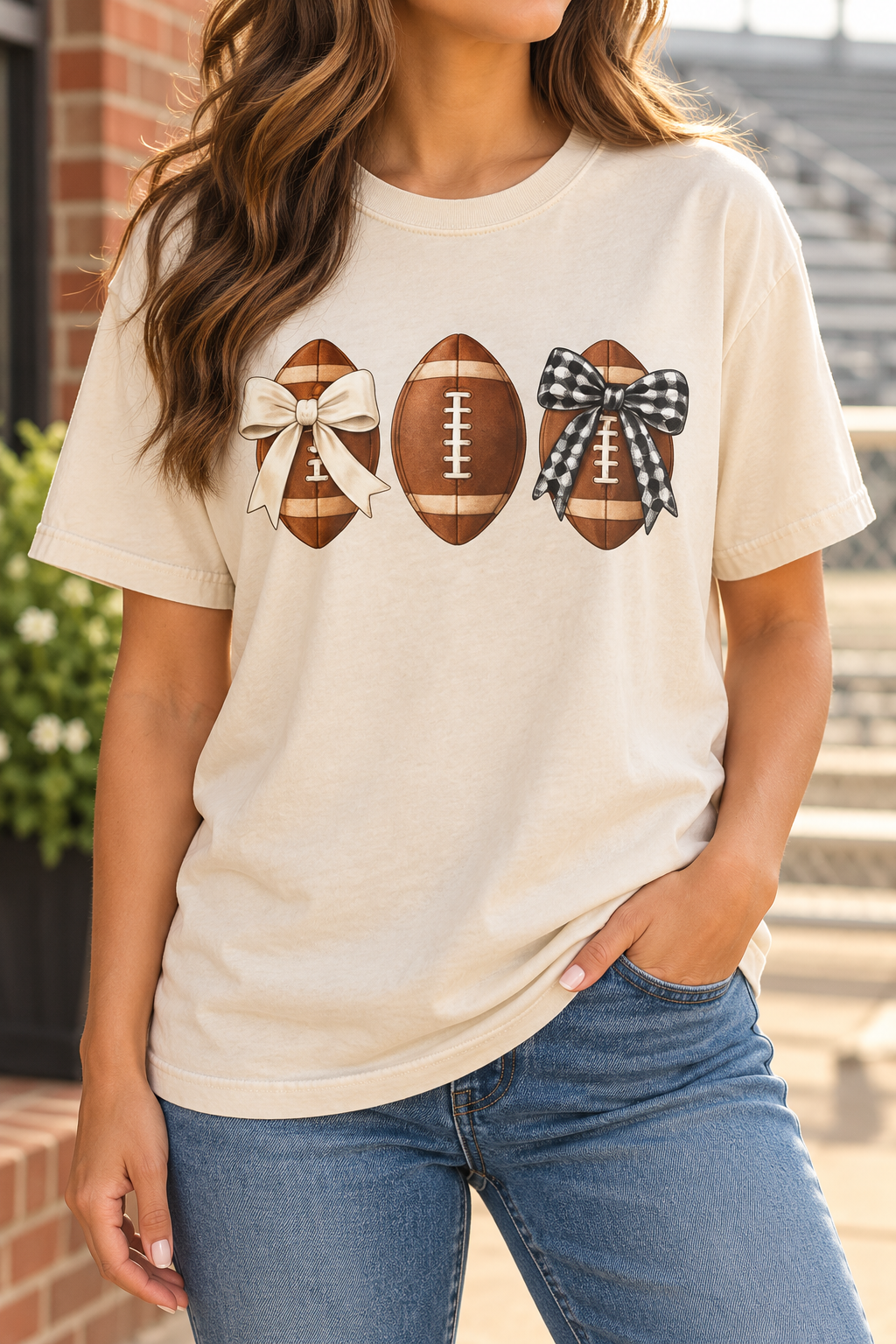 Football Bow Trio boutique modeled mockup