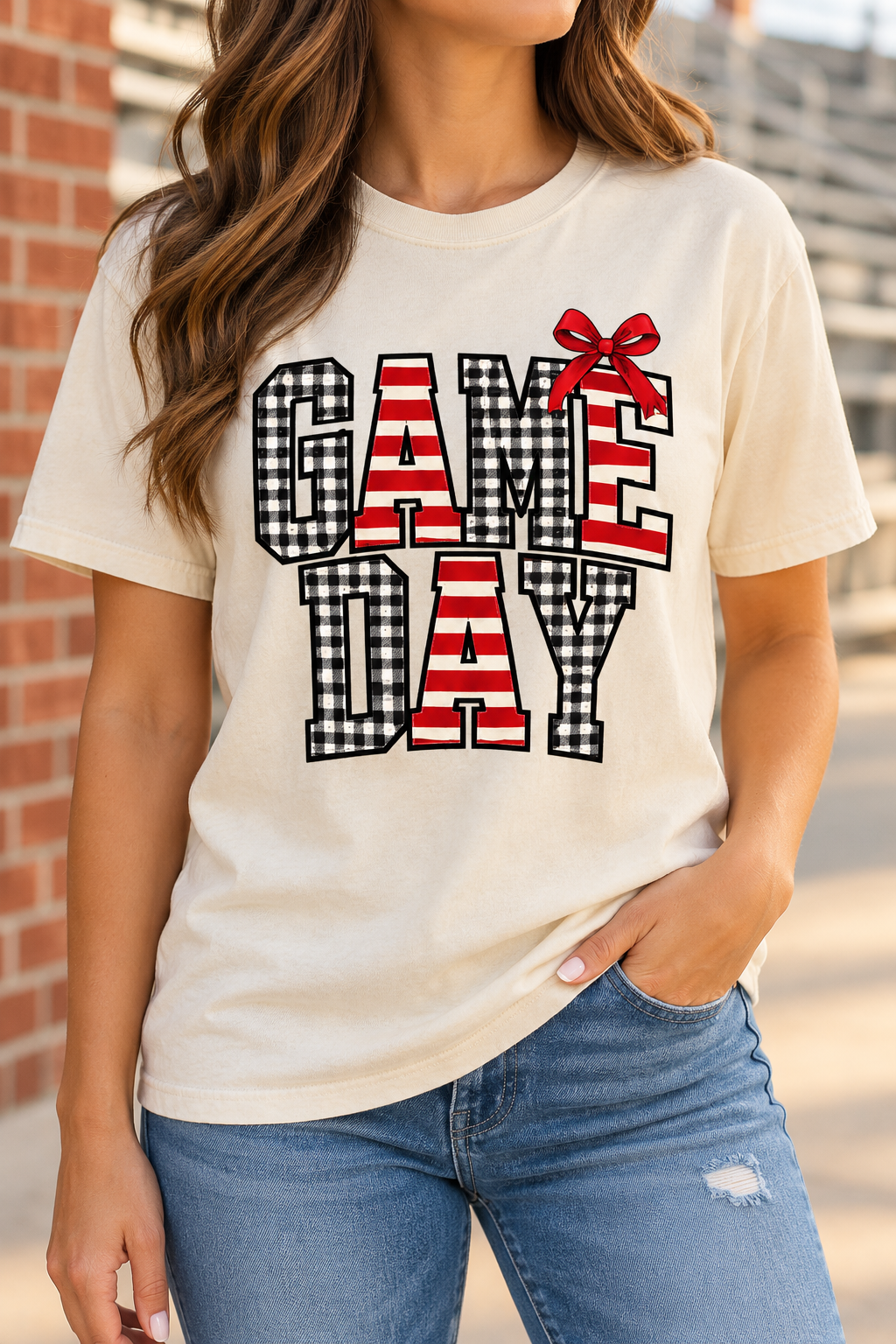 Game Day: Gingham boutique modeled mockup