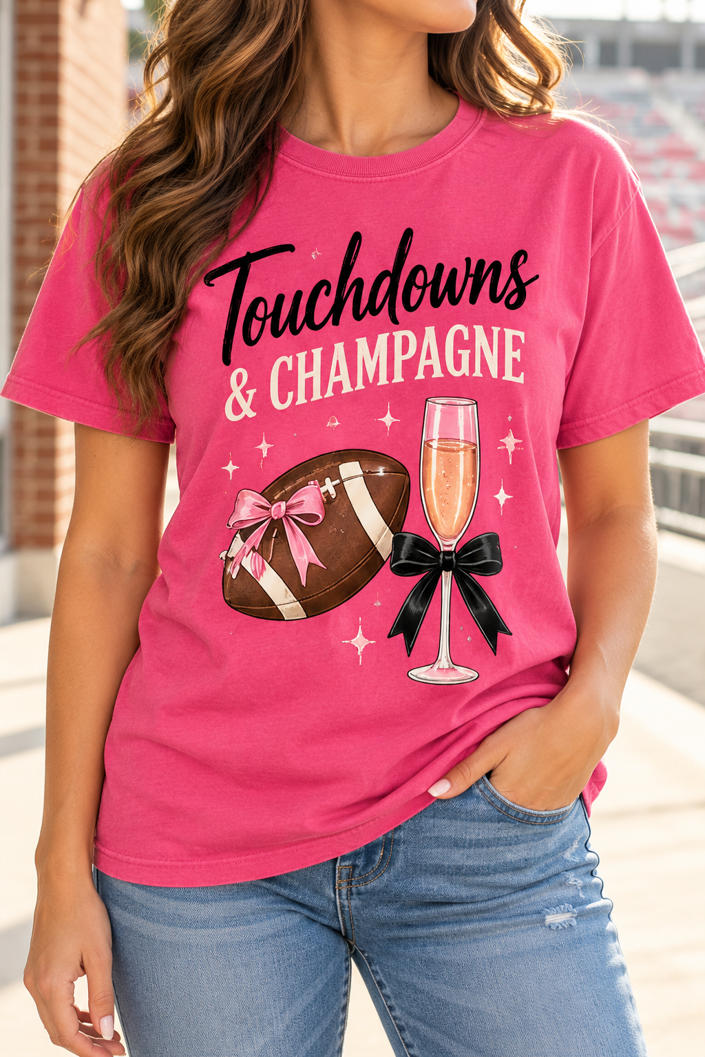 Touchdowns & Champagne boutique modeled mockup
