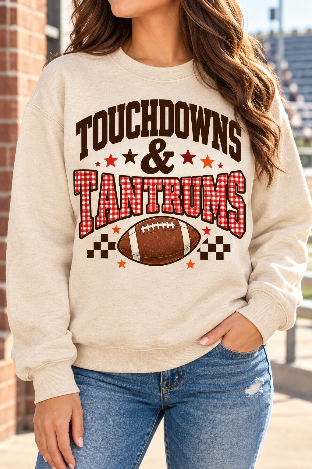 Touchdowns & Tantrums boutique modeled mockup