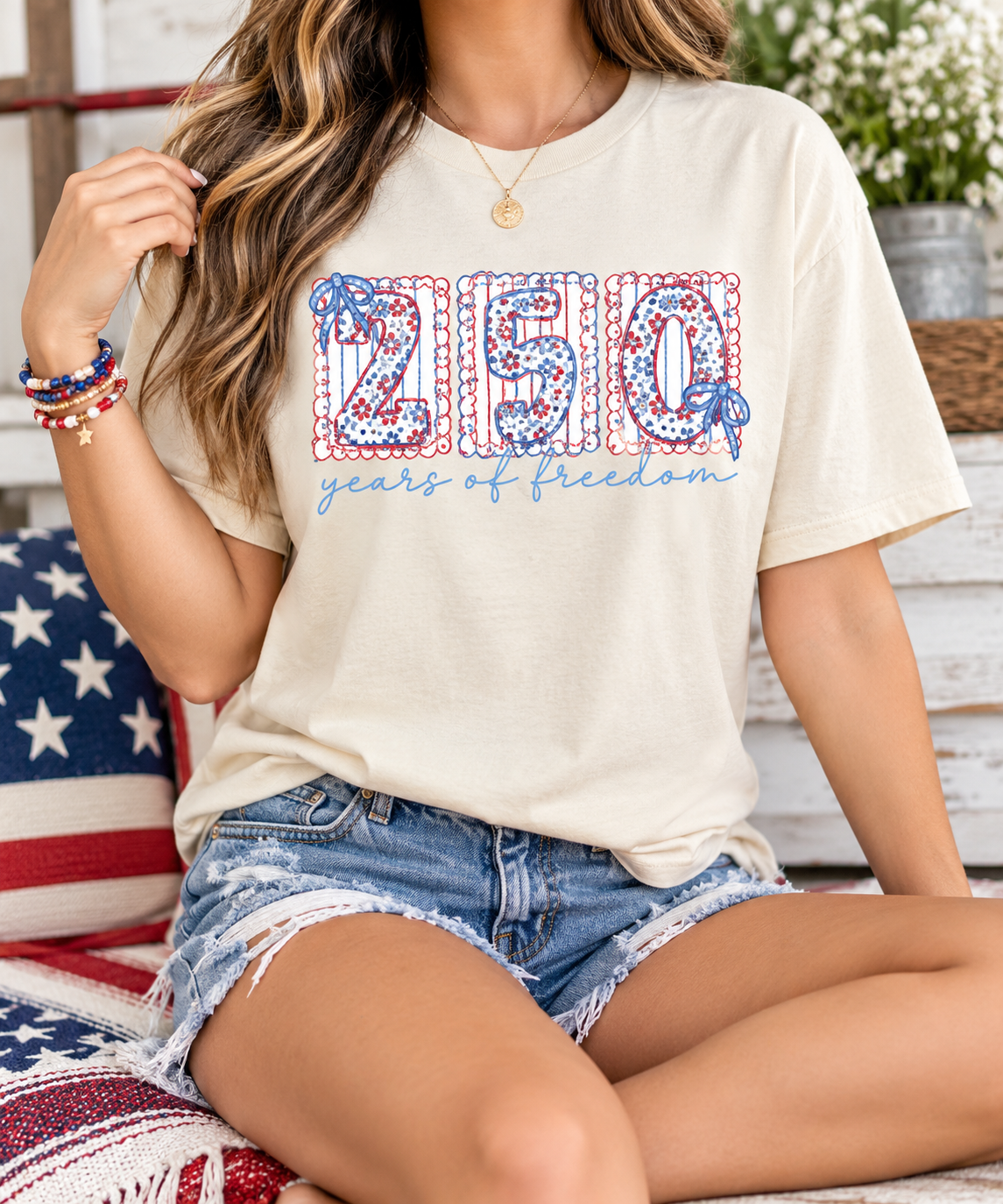 250 Years of Freedom: Floral Numbers boutique modeled mockup