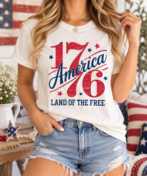 1776 America: Land of the Free boutique modeled mockup
