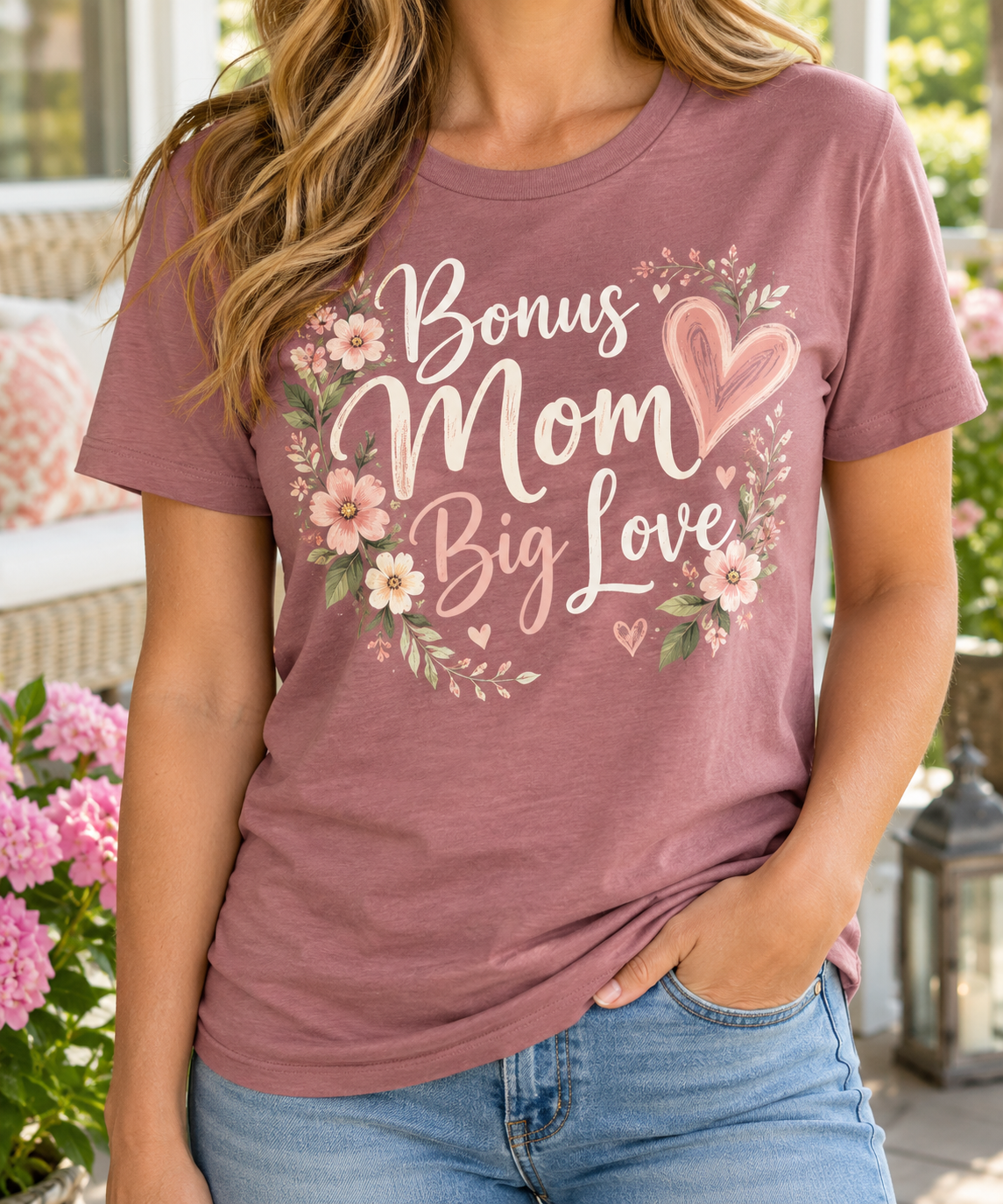 Bonus Mom, Big Love boutique modeled mockup