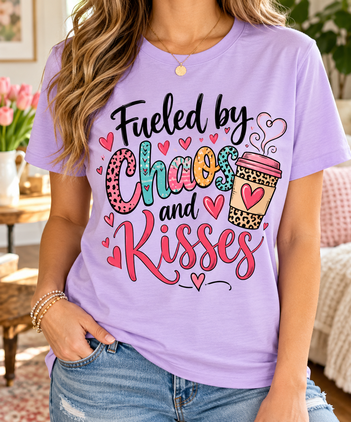 Fueled by Chaos & Kisses boutique modeled mockup