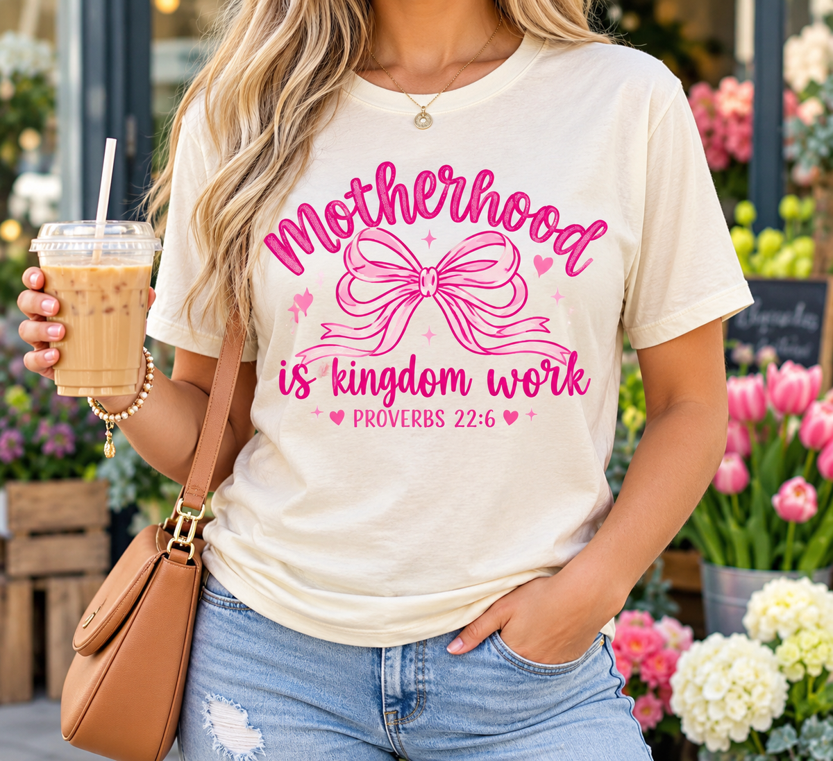 Motherhood Is Kingdom Work boutique modeled mockup