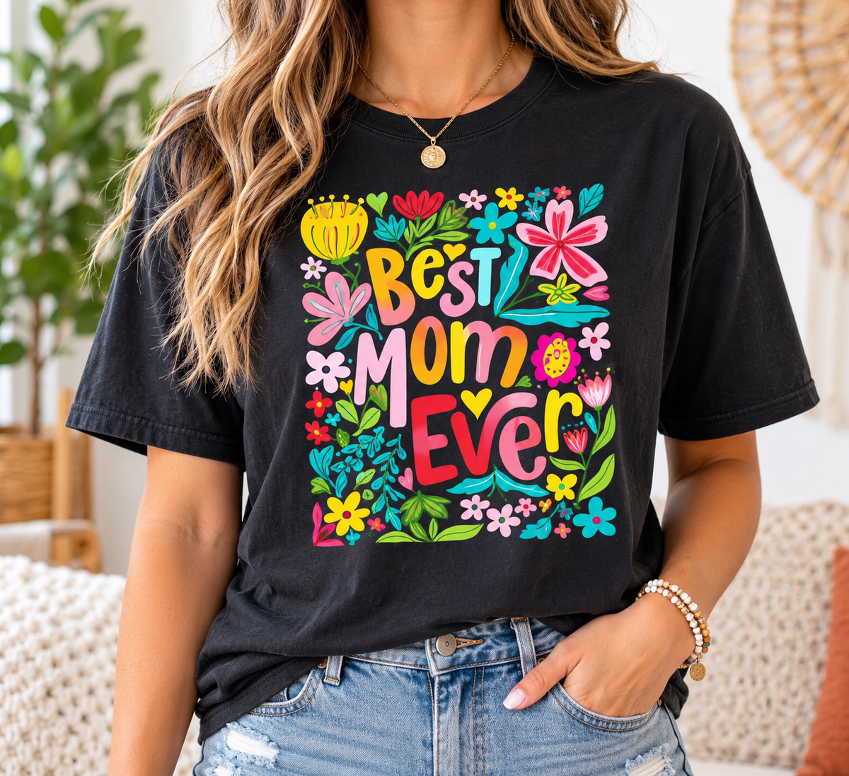 Best Mom Ever: Bright Florals boutique modeled mockup