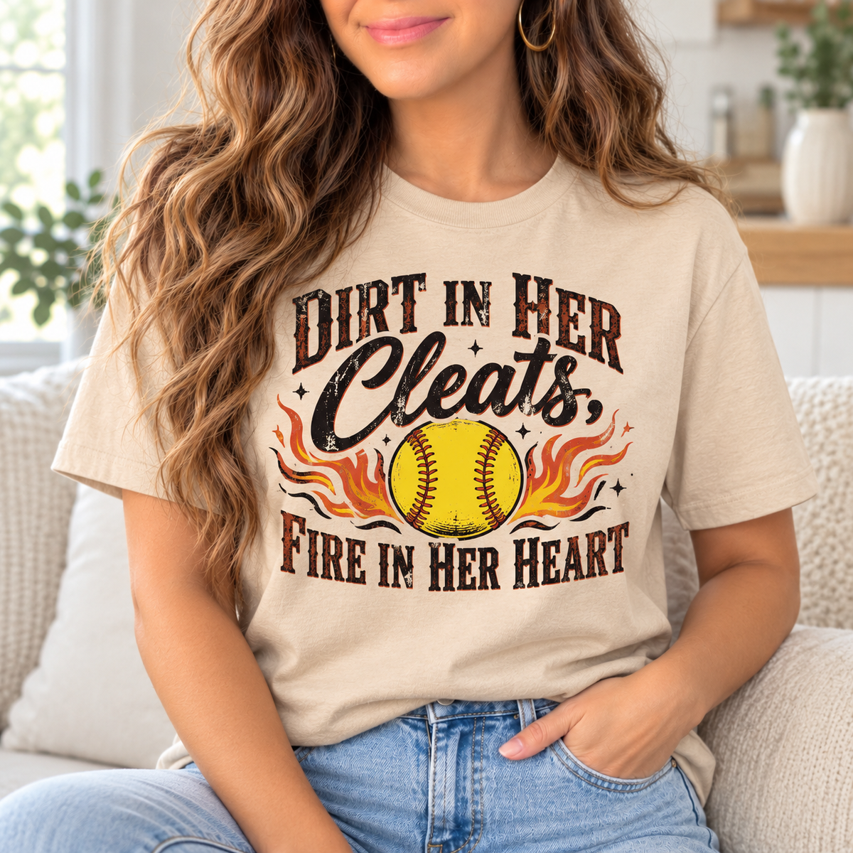 Dirt in Her Cleats, Fire in Her Heart boutique modeled mockup