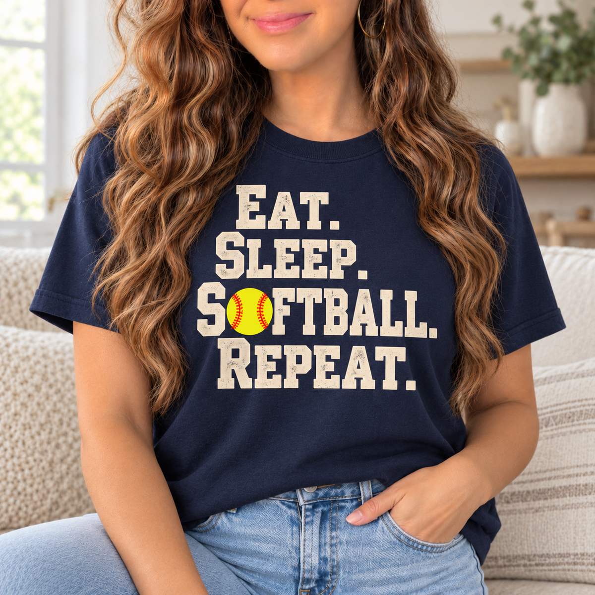 Eat. Sleep. Softball. Repeat. boutique modeled mockup