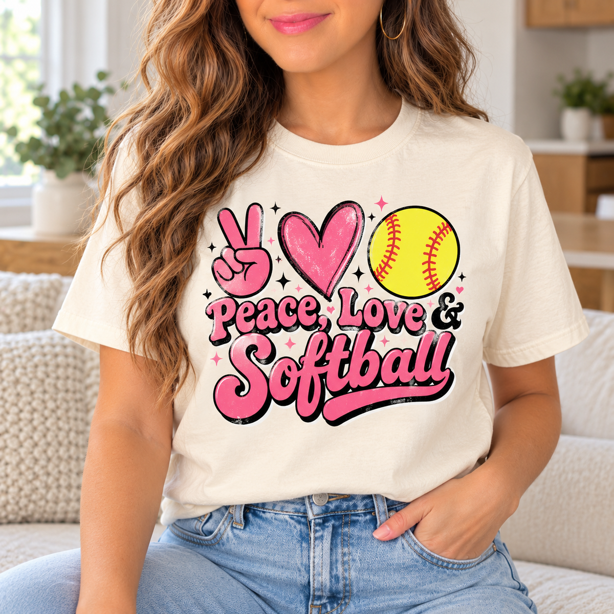 Peace, Love & Softball boutique modeled mockup