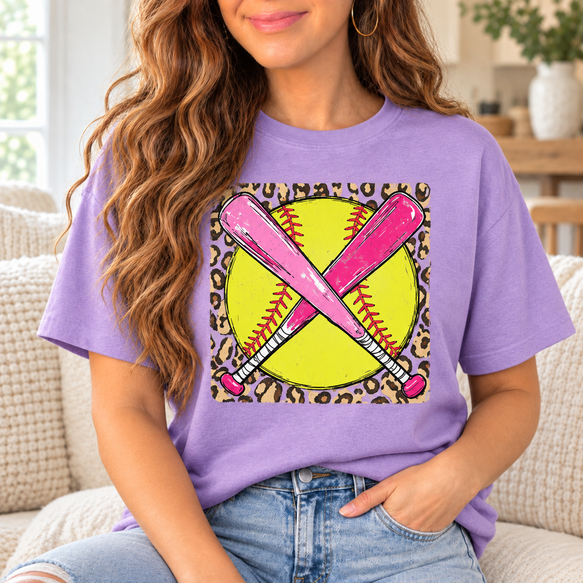 Softball: Leopard & Pink Bats boutique modeled mockup
