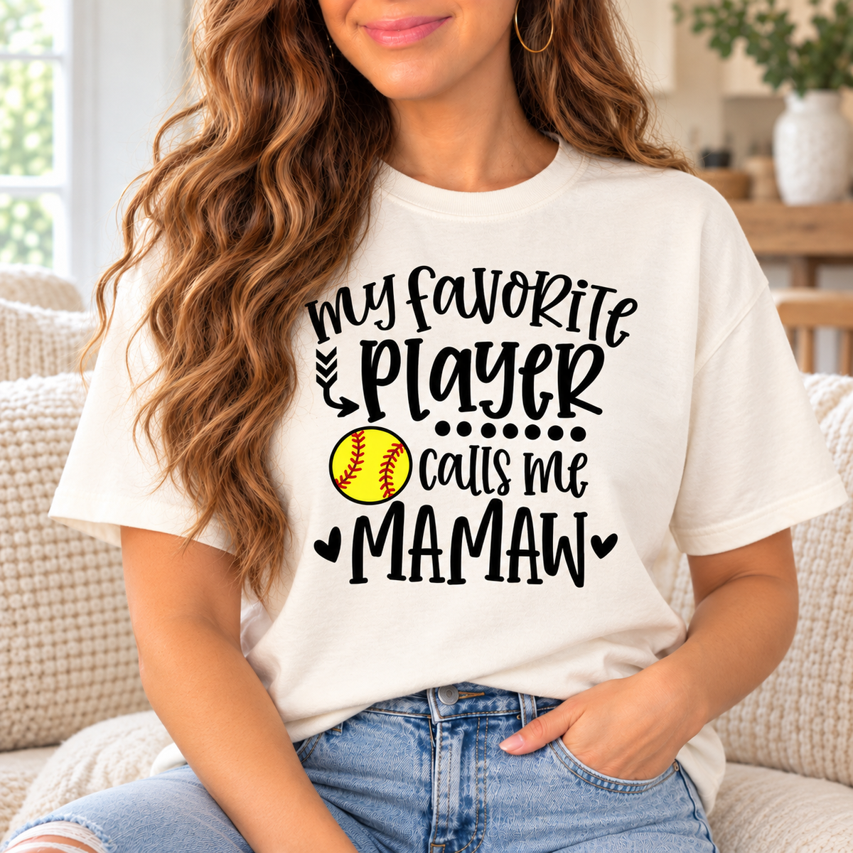 My Favorite Player Calls Me Mamaw boutique modeled mockup