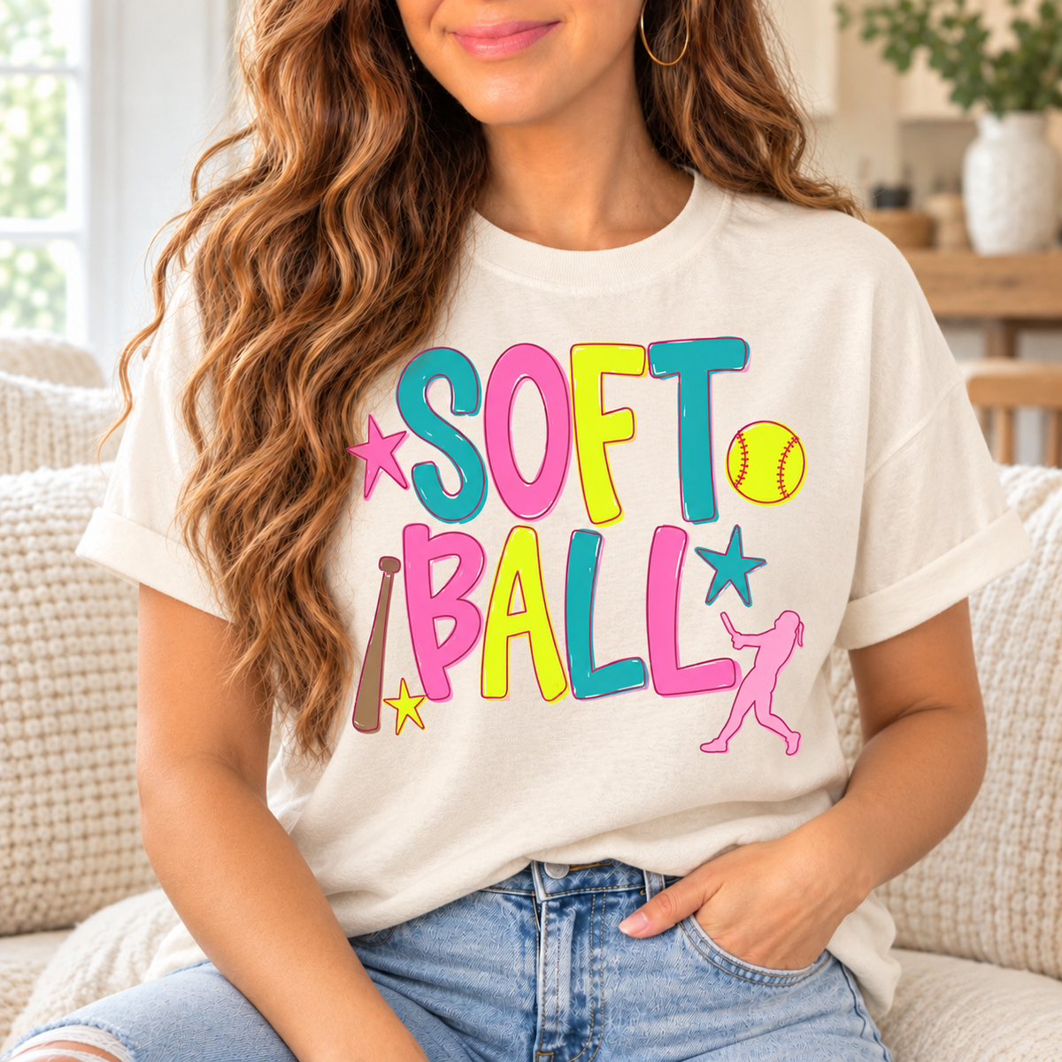 Softball: Colorful Letters boutique modeled mockup