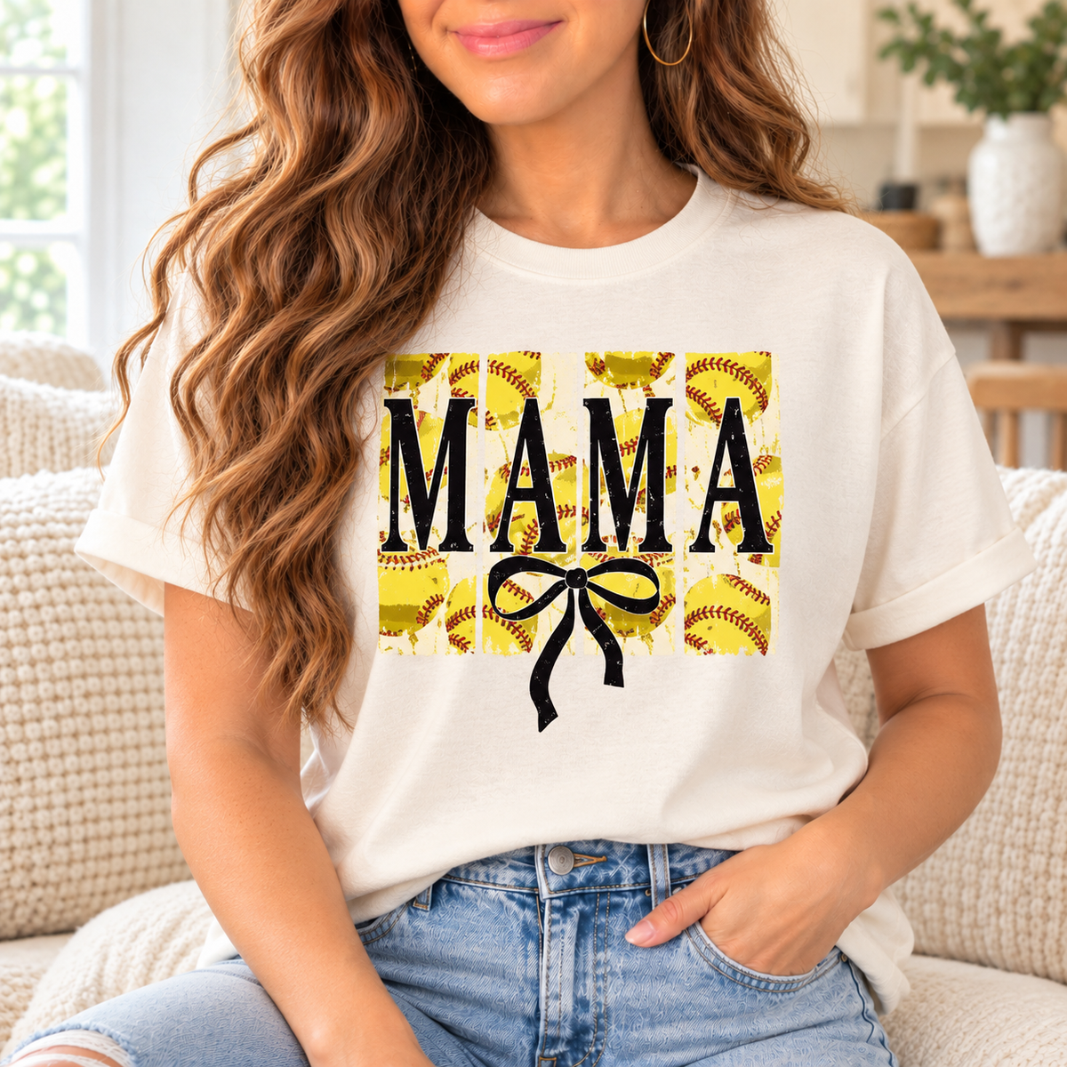 Softball Mama: Vintage Bow boutique modeled mockup