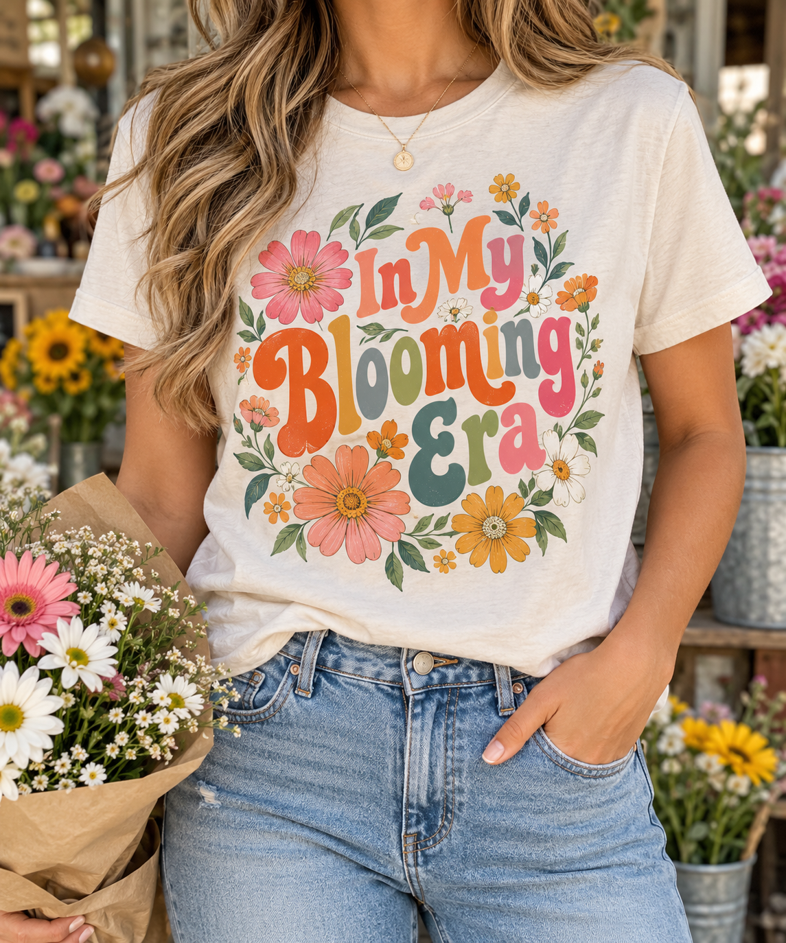 In My Blooming Era boutique modeled mockup