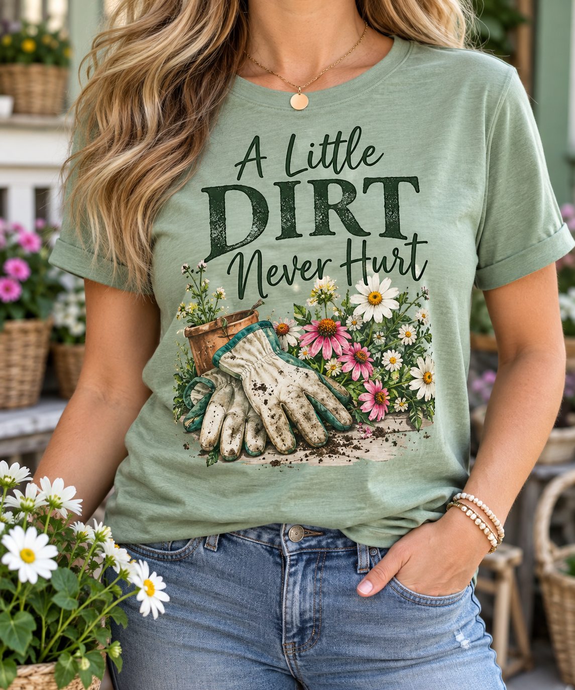 A Little Dirt Never Hurt boutique modeled mockup