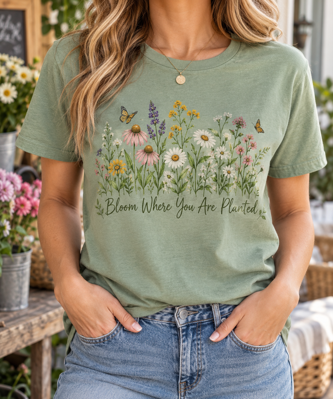 Bloom Where You Are Planted: Meadow boutique modeled mockup