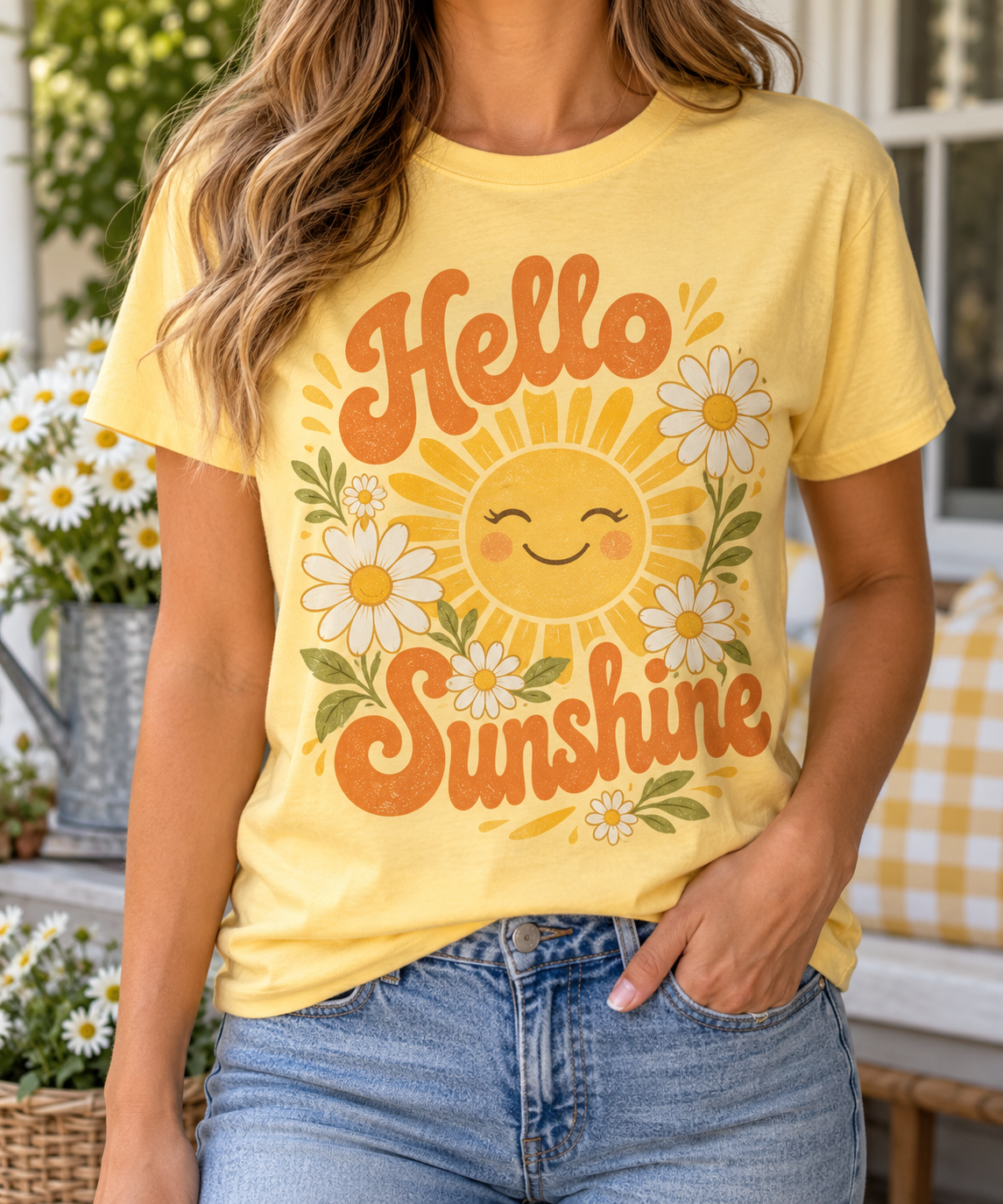 Hello Sunshine boutique modeled mockup