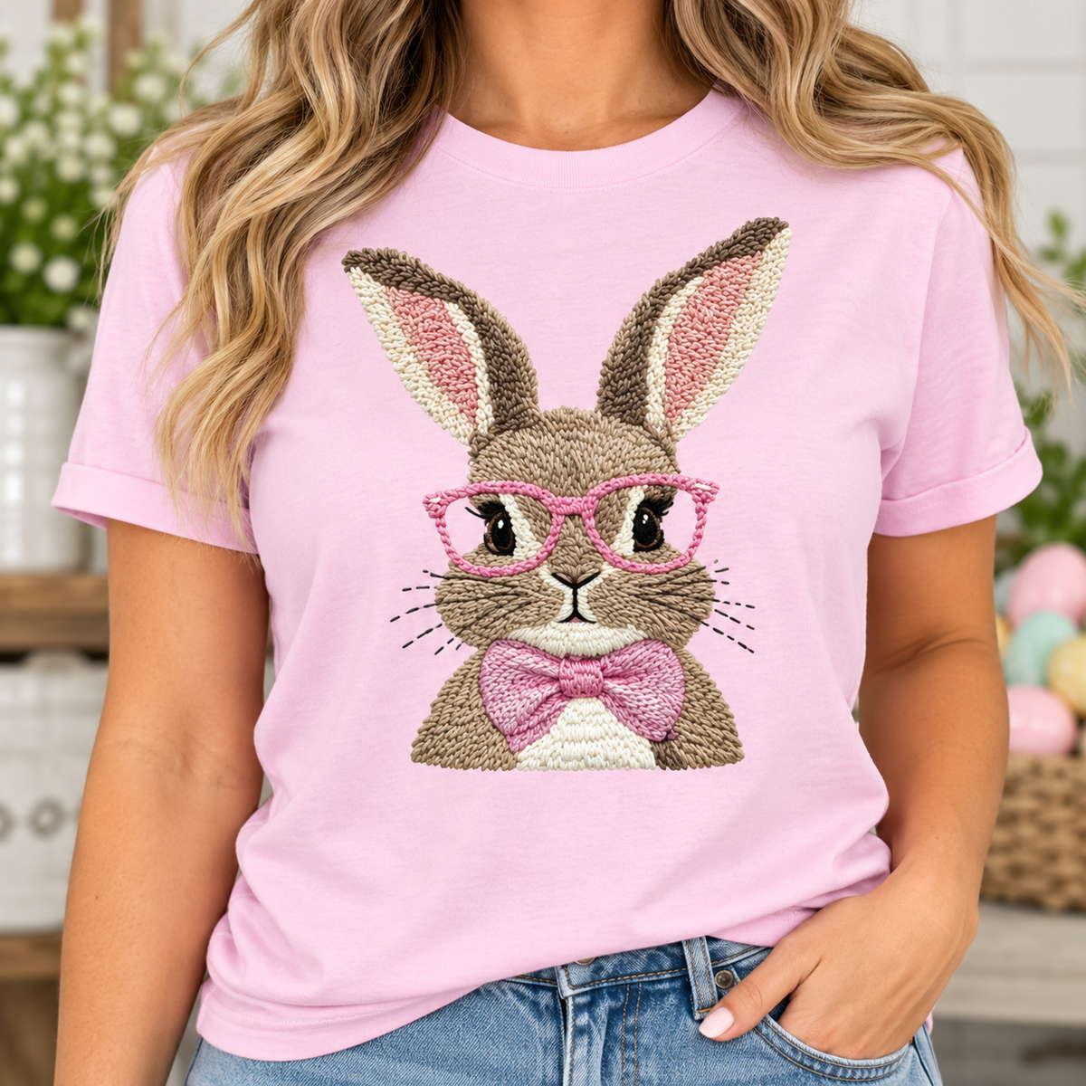 Yarn Bunny: Pink Glasses boutique modeled mockup