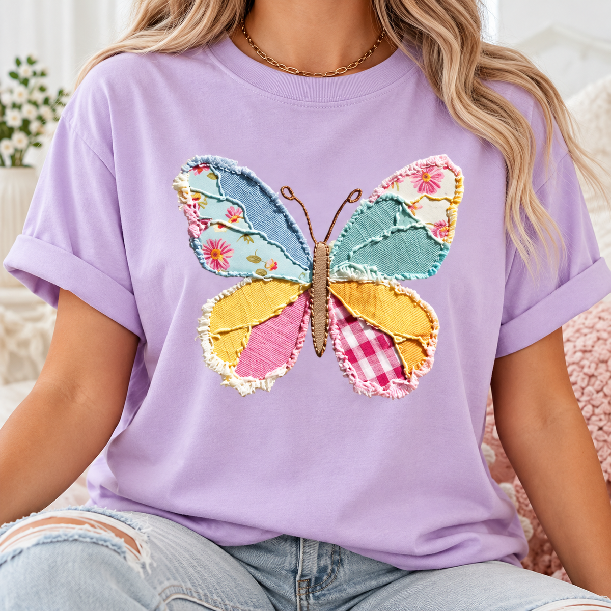 Pastel Patchwork Butterfly boutique modeled mockup