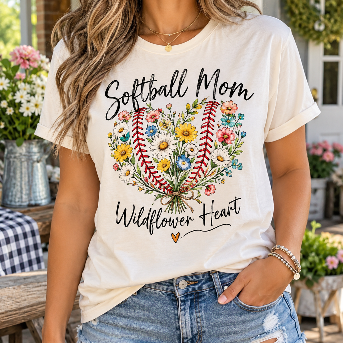 Softball Mom: Wildflower Heart boutique modeled mockup