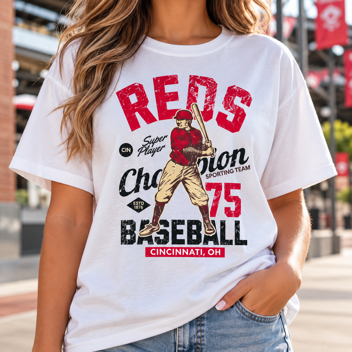 Vintage Reds Baseball boutique modeled mockup