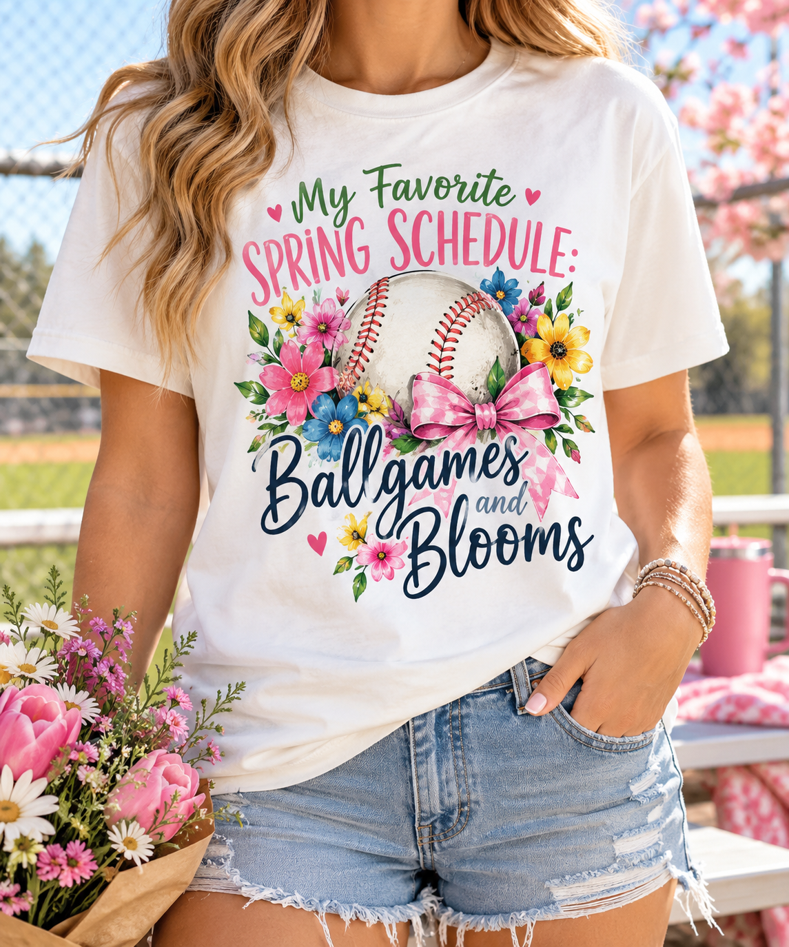 Ballgames & Blooms boutique modeled mockup