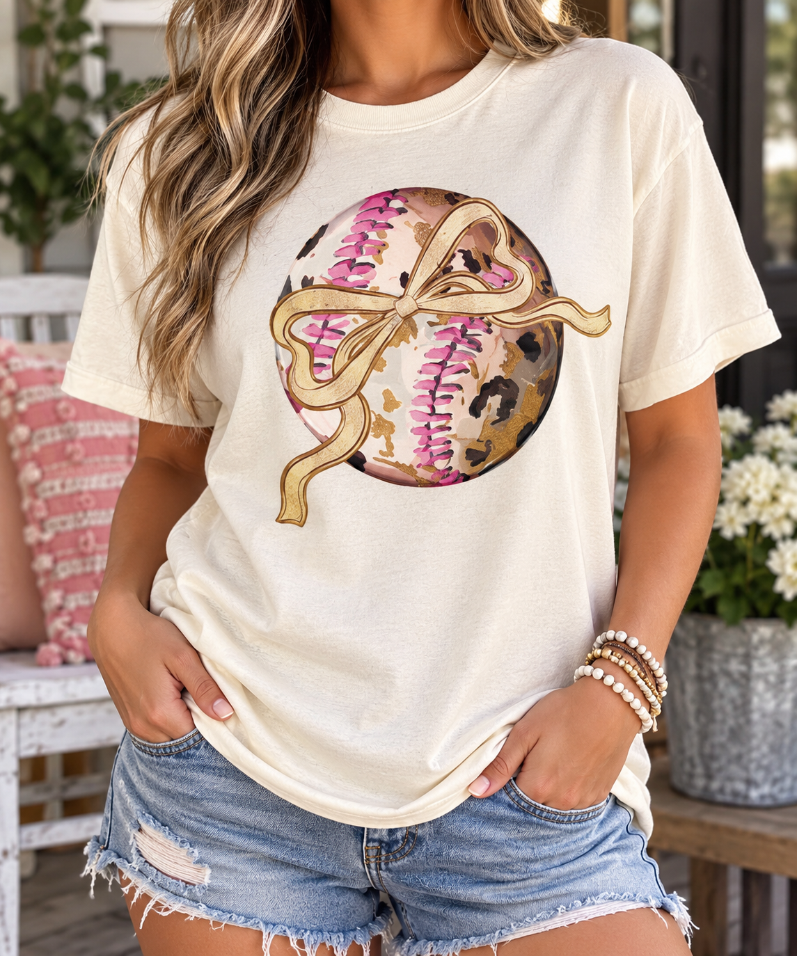 Painted Baseball Bow boutique modeled mockup